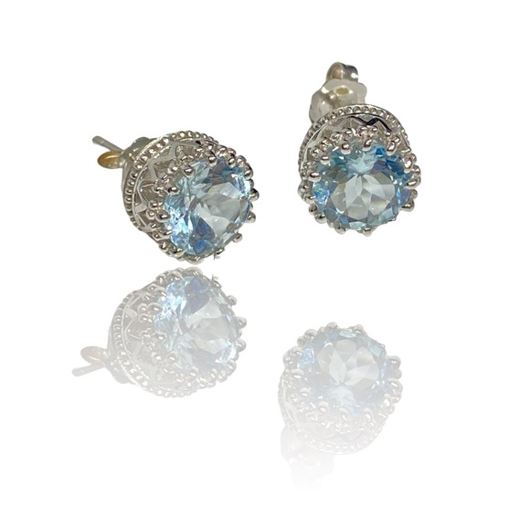 14k White Gold Earrings Aquamarine Stone - Picture 3 of 9
